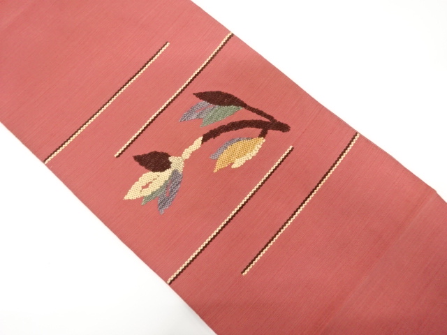 JAPANESE KIMONO / ANTIQUE NAGOYA OBI / SILK / WOVEN FLOWER & STRIPE